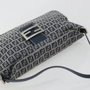 FENDI Zucchino Canvas Mamma Baguette Shoulder Bag Navy Silver Auth ep15583-6