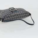 FENDI Zucchino Canvas Mamma Baguette Shoulder Bag Navy Silver Auth ep15583-7