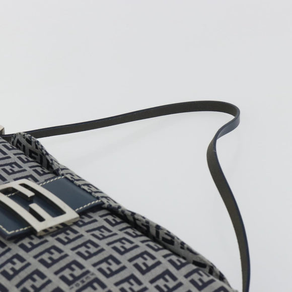 FENDI Zucchino Canvas Mamma Baguette Shoulder Bag Navy Silver Auth ep15583