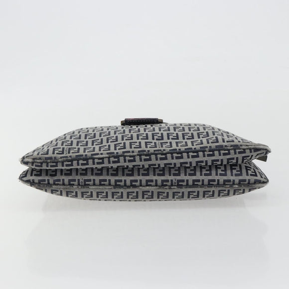 FENDI Zucchino Canvas Mamma Baguette Shoulder Bag Navy Silver Auth ep15583