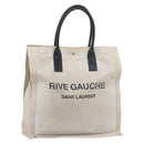 SAINT LAURENT Rive Gauche Hand Bag Coated Canvas Gray Silver Auth ep15584-1