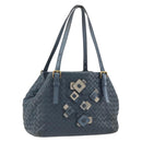 BOTTEGA VENETA INTRECCIATO Hand Bag Leather Blue Gold Auth ep15585-1