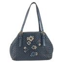 BOTTEGA VENETA INTRECCIATO Hand Bag Leather Blue Gold Auth ep15585-13