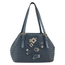 BOTTEGA VENETA INTRECCIATO Hand Bag Leather Blue Gold Auth ep15585-2