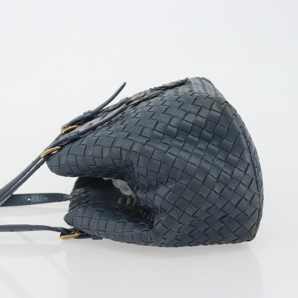 BOTTEGA VENETA INTRECCIATO Hand Bag Leather Blue Gold Auth ep15585