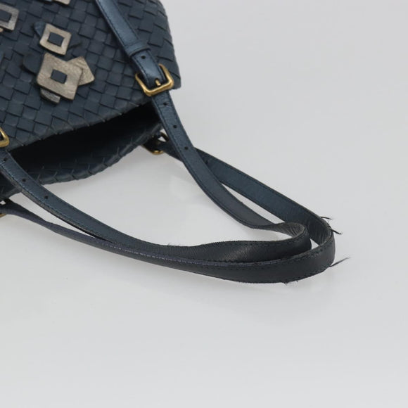 BOTTEGA VENETA INTRECCIATO Hand Bag Leather Blue Gold Auth ep15585