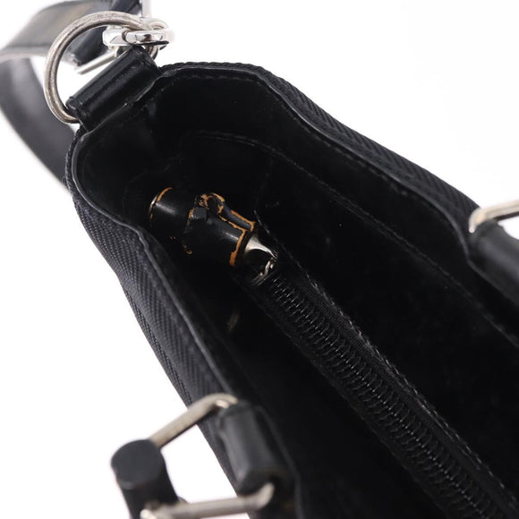 GUCCI Bamboo Hand Bag Canvas 2way Black Silver 000 1998 0588 Auth ep15589