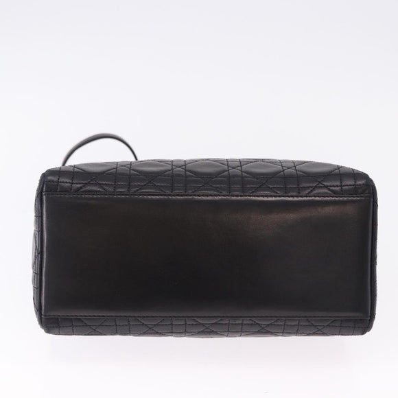 Christian Dior Lady Dior Canage Hand Bag Leather 2way Black Gold Auth ep15594V