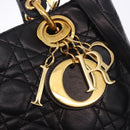 Christian Dior Lady Dior Canage Hand Bag Leather 2way Black Gold Auth ep15594V-19