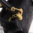 Christian Dior Lady Dior Canage Hand Bag Leather 2way Black Gold Auth ep15594V-20