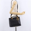 Christian Dior Lady Dior Canage Hand Bag Leather 2way Black Gold Auth ep15594V-26