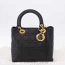 Christian Dior Lady Dior Canage Hand Bag Leather 2way Black Gold Auth ep15594V-12