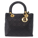 Christian Dior Lady Dior Canage Hand Bag Leather 2way Black Gold Auth ep15594V-13