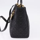 Christian Dior Lady Dior Canage Hand Bag Leather 2way Black Gold Auth ep15594V-3