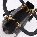 Christian Dior Lady Dior Canage Hand Bag Leather 2way Black Gold Auth ep15594V-6