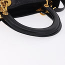 Christian Dior Lady Dior Canage Hand Bag Leather 2way Black Gold Auth ep15594V-7