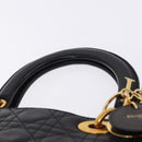 Christian Dior Lady Dior Canage Hand Bag Leather 2way Black Gold Auth ep15594V-14