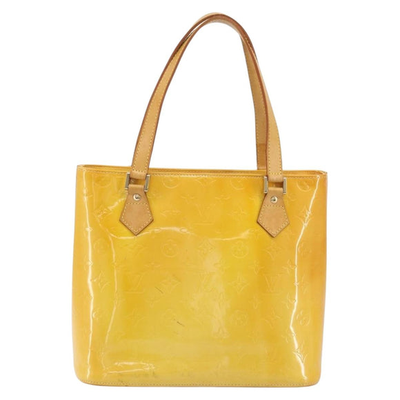 LOUIS VUITTON Monogram Vernis Houston Hand Bag Lime Yellow M91055 Auth ep15597