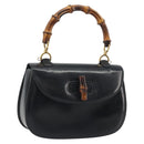 GUCCI Bamboo Hand Bag Leather Black Gold 000 2113 0633 Auth ep15601A-1