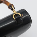 GUCCI Bamboo Hand Bag Leather Black Gold 000 2113 0633 Auth ep15601A-14