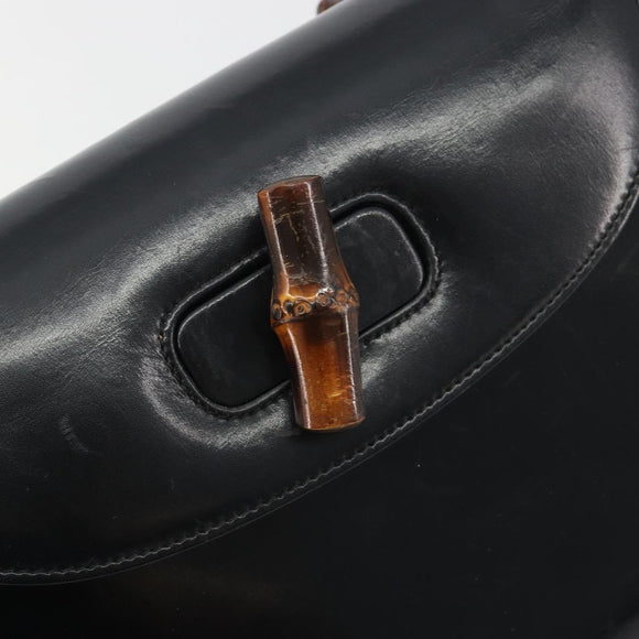 GUCCI Bamboo Hand Bag Leather Black Gold 000 2113 0633 Auth ep15601A