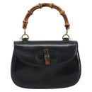 GUCCI Bamboo Hand Bag Leather Black Gold 000 2113 0633 Auth ep15601A-2
