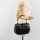 GUCCI Bamboo Hand Bag Leather Black Gold 000 2113 0633 Auth ep15601A-26