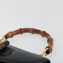 GUCCI Bamboo Hand Bag Leather Black Gold 000 2113 0633 Auth ep15601A-8