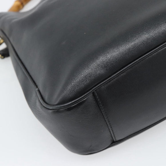 GUCCI Bamboo Shoulder Bag Leather 2way Black Gold 001 1638 3754 Auth ep15614