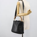 GUCCI Bamboo Shoulder Bag Leather 2way Black Gold 001 1638 3754 Auth ep15614-23
