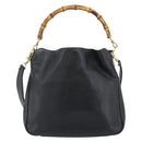 GUCCI Bamboo Shoulder Bag Leather 2way Black Gold 001 1638 3754 Auth ep15614-2