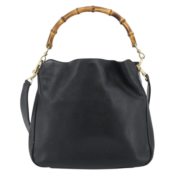 GUCCI Bamboo Shoulder Bag Leather 2way Black Gold 001 1638 3754 Auth ep15614