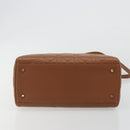 Christian Dior Lady Dior Canage Hand Bag Lamb Skin 2way Brown Gold Auth ep15615V-11