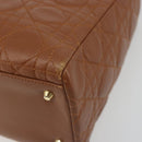 Christian Dior Lady Dior Canage Hand Bag Lamb Skin 2way Brown Gold Auth ep15615V-12