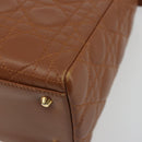 Christian Dior Lady Dior Canage Hand Bag Lamb Skin 2way Brown Gold Auth ep15615V-14