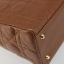 Christian Dior Lady Dior Canage Hand Bag Lamb Skin 2way Brown Gold Auth ep15615V-15