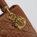 Christian Dior Lady Dior Canage Hand Bag Lamb Skin 2way Brown Gold Auth ep15615V-16