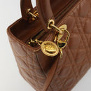 Christian Dior Lady Dior Canage Hand Bag Lamb Skin 2way Brown Gold Auth ep15615V-17
