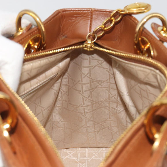 Christian Dior Lady Dior Canage Hand Bag Lamb Skin 2way Brown Gold Auth ep15615V