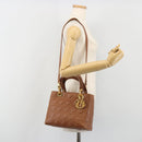 Christian Dior Lady Dior Canage Hand Bag Lamb Skin 2way Brown Gold Auth ep15615V-25