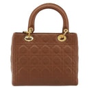 Christian Dior Lady Dior Canage Hand Bag Lamb Skin 2way Brown Gold Auth ep15615V-3
