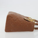 Christian Dior Lady Dior Canage Hand Bag Lamb Skin 2way Brown Gold Auth ep15615V-4