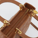 Christian Dior Lady Dior Canage Hand Bag Lamb Skin 2way Brown Gold Auth ep15615V-6