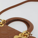 Christian Dior Lady Dior Canage Hand Bag Lamb Skin 2way Brown Gold Auth ep15615V-8