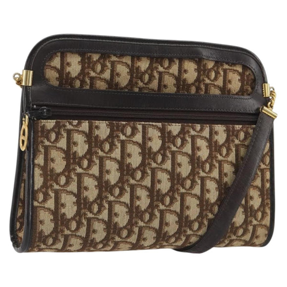 Christian Dior Trotter Canvas Shoulder Bag Beige Gold Auth ep15620A