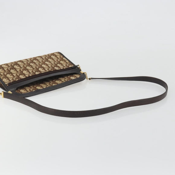 Christian Dior Trotter Canvas Shoulder Bag Beige Gold Auth ep15620A