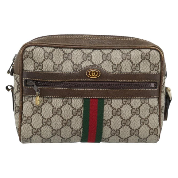 GUCCI GG Supreme Web Sherry Line Shoulder Bag PVC Beige Gold Auth ep15625