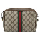 GUCCI GG Supreme Web Sherry Line Shoulder Bag PVC Beige Gold Auth ep15625-2