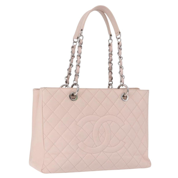 CHANEL Matelasse COCO Mark Chain Tote Bag Caviar Skin Pink CC Auth ep15632V