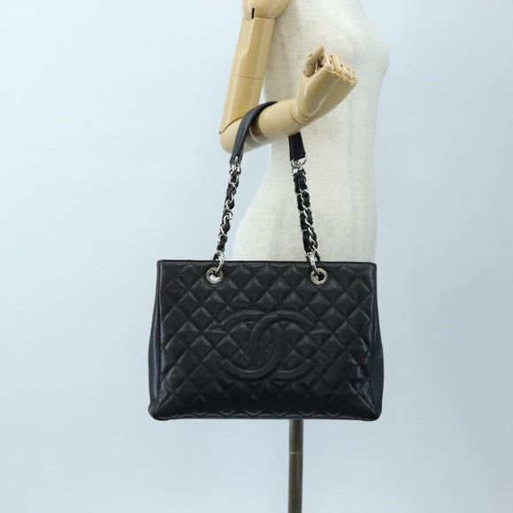 CHANEL Matelasse COCO Mark Chain Bag Caviar Skin Black Silver CC Auth ep15633V